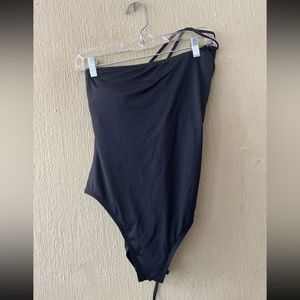 La Blanca Strappy One Piece One Shoulder Swimsuit Padded Black Swim Solid Sz 14